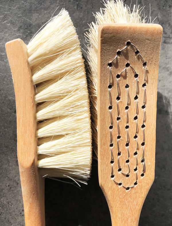 Hand-tied dish brush in oiled birch